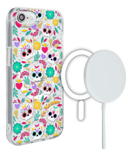 Funda Para iPhone Magsafe Calaveras Flores Nombre Mujer