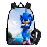 Mochila Infantil Escolar Ouriço Sonic + Relógio Volta Aulas