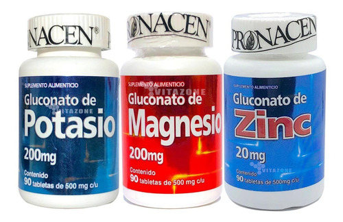 Gluconato De Potasio, Magnesio Y Zinc Pronacen (3 Frascos)