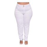 Calça Branca Feminina Plus Size Jeans Com Cintura Alta 