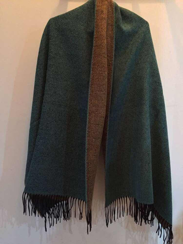 Ruana Pashmina Doble Bifaz Invierno Petróleo Camel