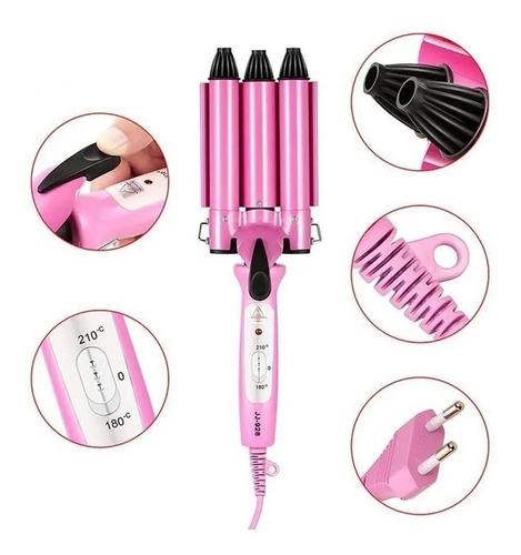 Chapinha Modelador Cabelo Cerâmica Tri-onda Ondulador Bivolt Cor Rosa 110v