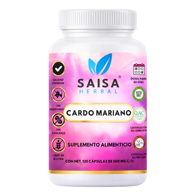 Cardo Mariano 100% Puro 120 Cáps SAISA HERBAL | Suplemento Natural | Apoyo Hepático, Antioxidante y Bienestar Digestivo | Meses sin interés