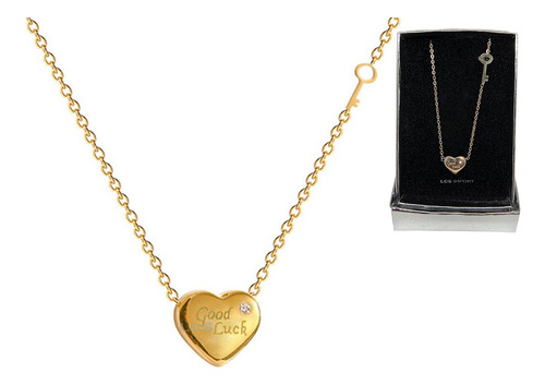 Collar Corazón Llave Good Luck Suerte Baño Oro 18k + Estuche