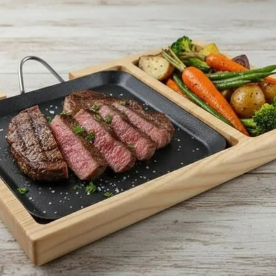 Plato Tabla Madera Asado Carnes Parrilla 37x25cm Jgo 12 Pzas | Meses sin interés