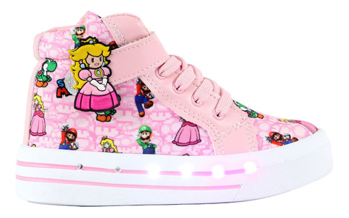 Tenis Princesa Peach Botas Niñas Mario Bros Luces Led Kuali