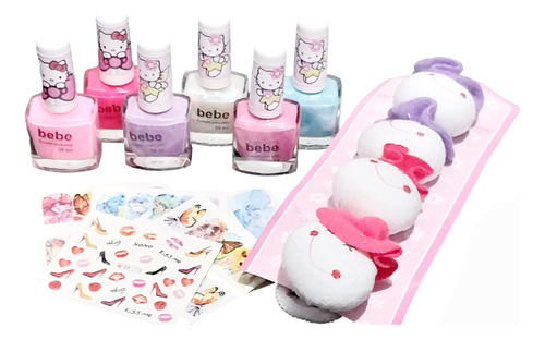 Kit Belleza Nenas 6 Esmaltes 6 Stickers Uña 6 Gomitas Niñez