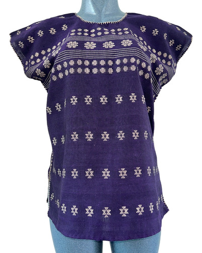 Blusa Telar Amuzgo Algodon Morado Obispo Xochistlahuaca