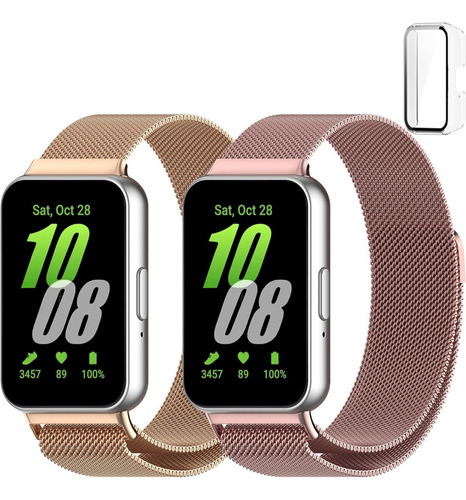 2 Correas De Acero Milanés + Funda Para Samsung Galaxy Fit 3