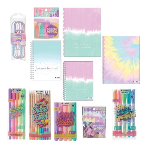 Kit Set Pastel Cuadernos Post It Resaltador Lapices Mooving