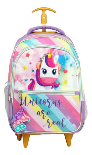 Mochila Infantil Denlex Com Rodinhas Unicórnio Pop It