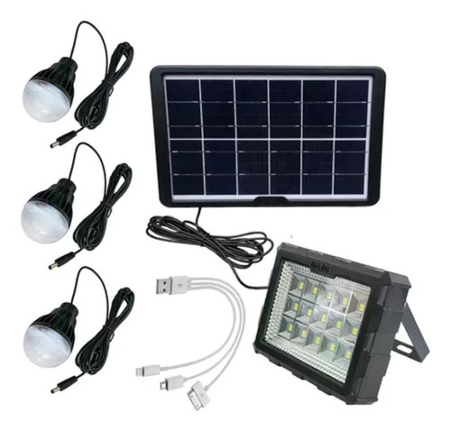 Kit Luces Reflector + Panel Solar + 3 Lamparas Led Oferta !!