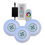 Kit 3 Refletor Led 9w Rgb Piscinas Controlador Touch + Fonte