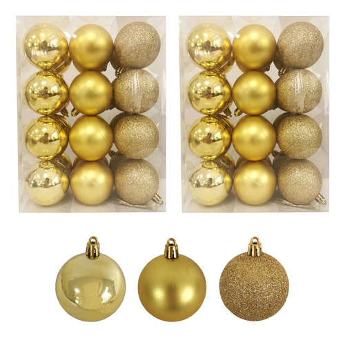 Adorno Navidad 48pz Decoracion Esferas Navideñas 3cm Color Dorado Liso