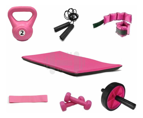 Kit Entrenamiento Rosa  Colcho Tobillera Pesa Rueda Gymtonic