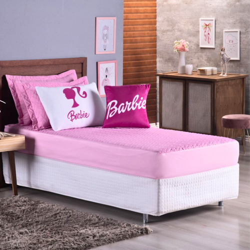 Kit Colcha Solteiro 5 Pçs Matelado Quarto Menina Barbie Rosa