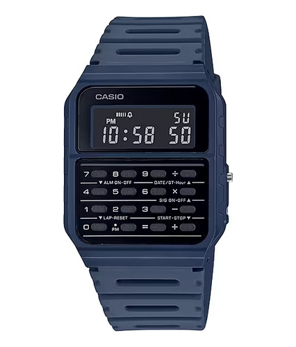 Relógio Masculino Casio Digital Azul Calculadora Quadrado+nf