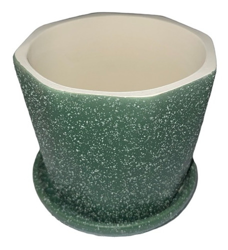 Maceta De Ceramica Relieve Verde