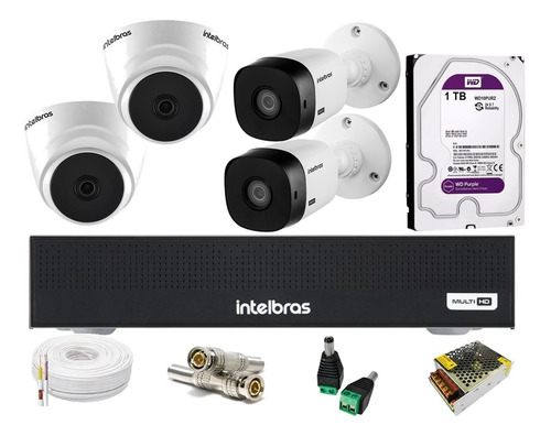 Kit 4 Cameras Intelbras Dvr 8 Canais Mhdx 1008c C/ 1t Purple