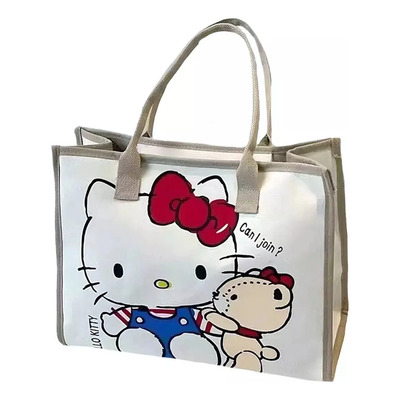 Bolsa De Lona Grande Bolso De Mano Tote Bag Hello Kitty Color Blanco Correa De Hombro Blanco Diseño De La Tela Bolsa De Lona Kitty | Meses sin interés