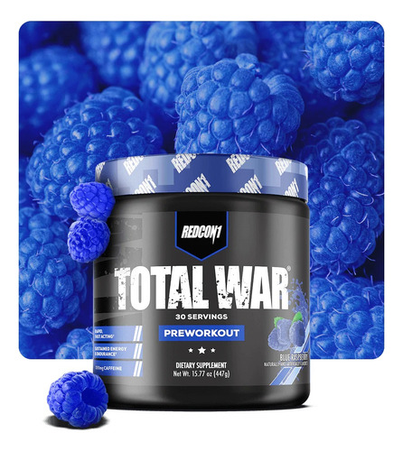 Suplemento En Polvo Redcon1 Total War Pre Entrenador Sabor Blue Raspberry En Bote De 441g