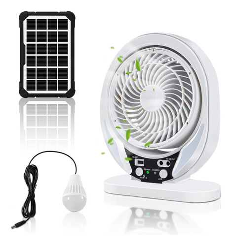 Ventilador De 8 Pulgadas Con Panel Solar Recargable Luce Led