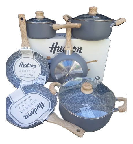 Batería De Cocina Hudson Granito Utensilios 9 P Ceramica Set