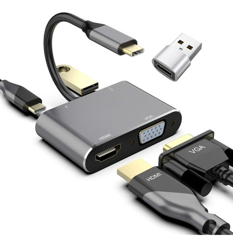 Hub Adaptador Tipo C Usb C A Hdmi Vga Usb3.0 4k 4 En 1