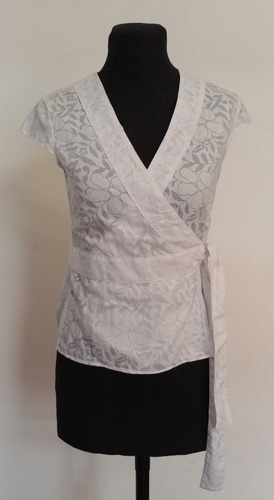 Blusa Cruzada Mujer Tipo Kimono Blanca Semitransparte T.xs