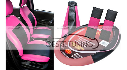 Fundas Auto + Cubre Volante + Cofia + Cubre Cinturones Rosa