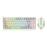 Kit Teclado Mecânico Mouse Redragon Ultimate Gaming Rig S134 Mouse Branco Com Verde Matcha Teclado Branco Com Verde Matcha