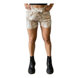 Short Lino Elastizado Con Lazo Mujer