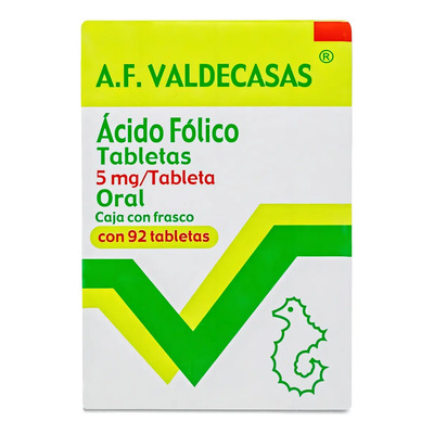 Ácido Fólico 5 mg 92 Tabletas Sin Sabor Valdecasas Suplemento Nutricional | Meses sin interés