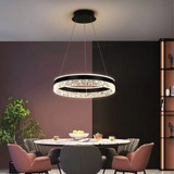 Lustre De Cristal Led Moderno Pendente 50cm Luxo Cor Preto