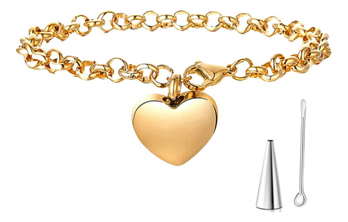 Pulsera Cadena Corazón Urna Contenedor Ceniza Acero Mujer