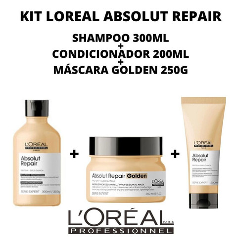 Kit Absolut Repair Loreal S 300ml + Cond 200ml + Másc G 250g