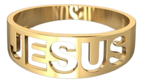 Anel Em Aço Dourado Polido Jesus Cristo