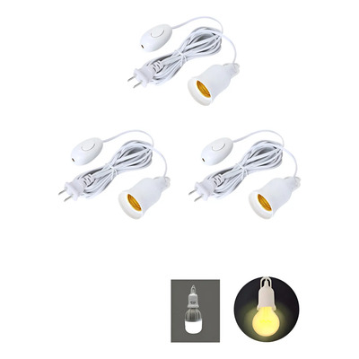3x Extensión Eléctrica Con Socket Y Switch Para Foco 3metros Blanco