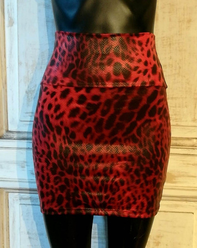 Pollera Minifalda Engomada Tiro Alto Animal Print Leopardo