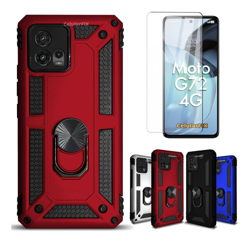 Funda P/ Moto G72 4g, Uso Rudo Con Anillo + Mica