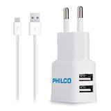 Cargador Philco 2.1a Doble Usb Con Cable Micro Usb