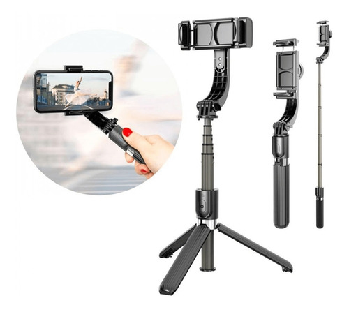 Estabilizador Gimbal Smartphones Soleste L08 Bluetooth Tripé Cor Preto