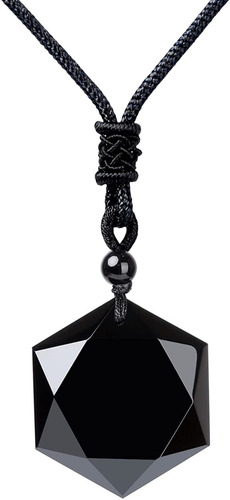 A/d Collar De Obsidiana Negra Con Colgante De Protección Hex