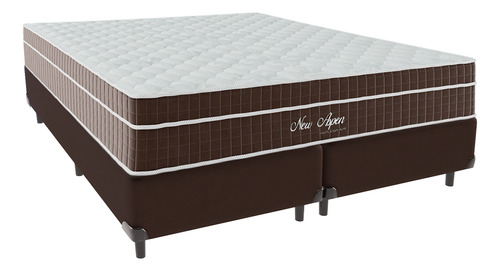 Cama + Box Queen Size Marrom Colchão New Aspen Comfort Prime