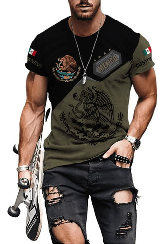 Playera Mexicana Personalizada Camuflada De Mangas Cortas