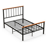 Base De Cama Metal Borde Madera Matrimonial Gpl