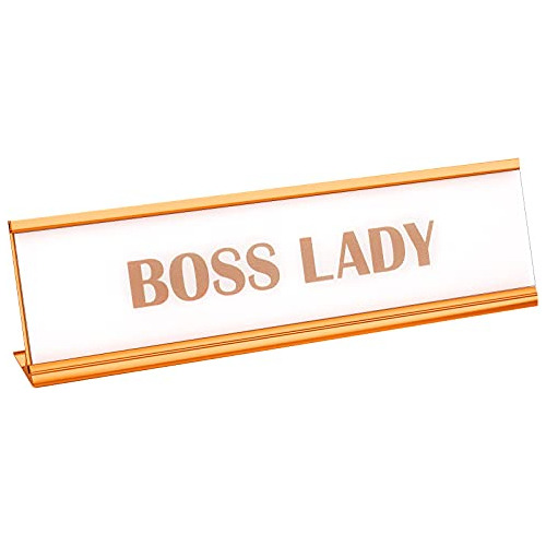 Placa De Acrílico  Boss Lady  Color Oro Rosa Fondo Bla...