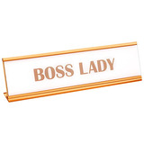 Placa De Acrílico  Boss Lady  Color Oro Rosa Fondo Bla...