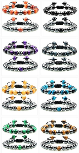 2 Pulsera Proteccion Hematita Ojo De Tigre Ajustable Unisex