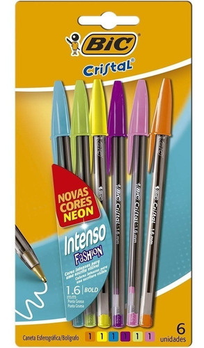 Caneta Bic Bold Cristal Intenso Fashion 1.6mm C/ 6 Cores